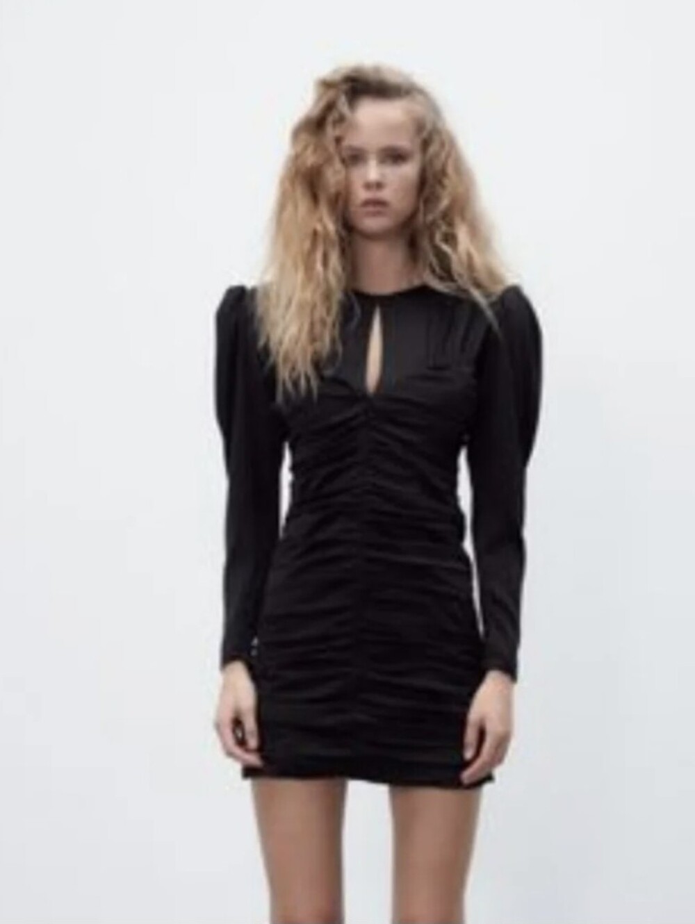 Zara Voluminous Sleeve Draped Black Mini Dress Size Medium NWT